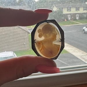 Antique Greek Goddess Sterling Cameo Pin